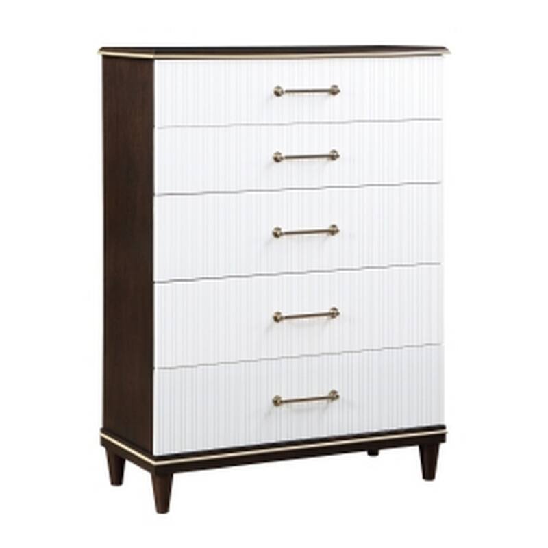 Shim 54 Inch Tall Dresser Chest with 5 Drawers, White, Cherry Brown Wood