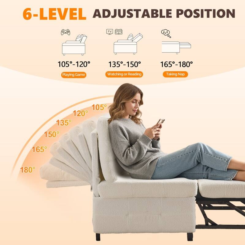 Teddy Fleece Armless Sleeper Chair Sofa Bed Space-Saving Pull-Out Chair Bed For Small Spaces