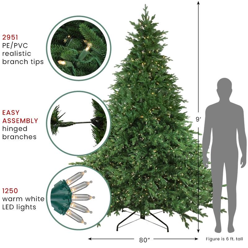 Full Minnesota Balsam Fir Artificial Christmas Tree 9' Warm White Led - 9 Foot