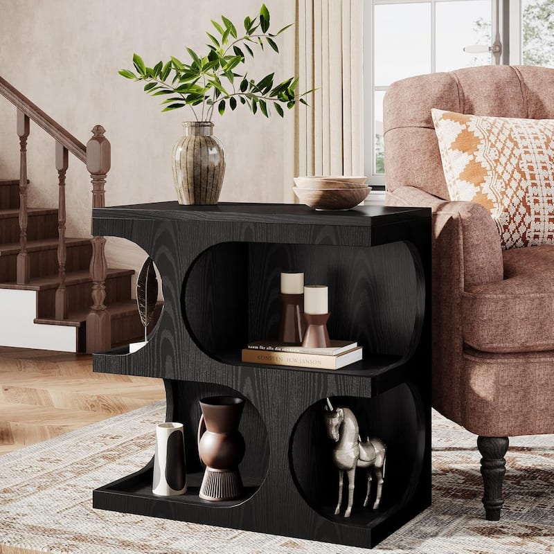 End Table with 2-Tier Storage Shelf, Modern S-Shape Side Tables for Living Room - 1 pc