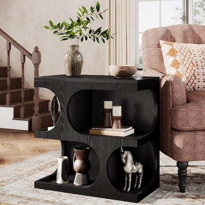 S-Shape End Table with 2-Tier Storage Shelf, Modern Side Tables, Retro Bedside Nightstands