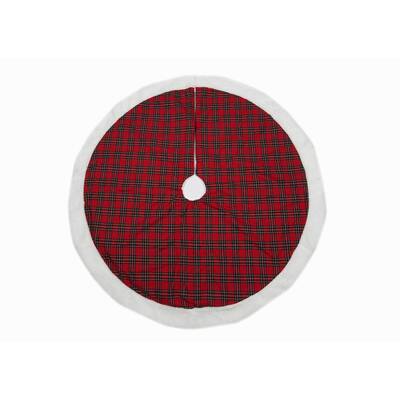 Classic Christmas Check Mini Treeskirt With Faux Fur Trim, 20-Inch