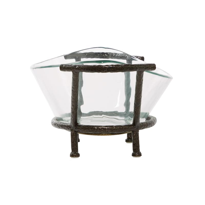 Tempered Glass Kitchen Serving Bowl with Brown Metal Base - Clear - Roche River Decor