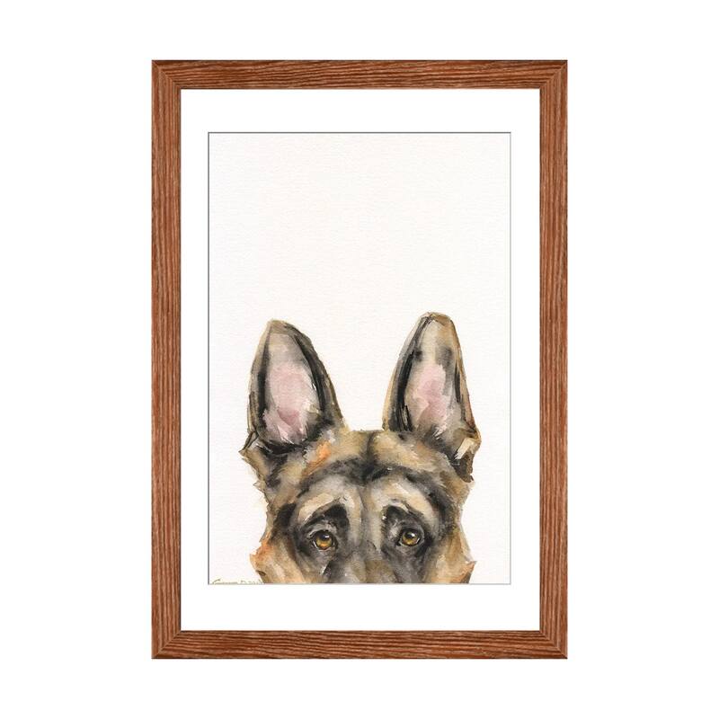 iCanvas "German Shepherd Peek A Boo" by George Dyachenko - Walnut - 24x16x1