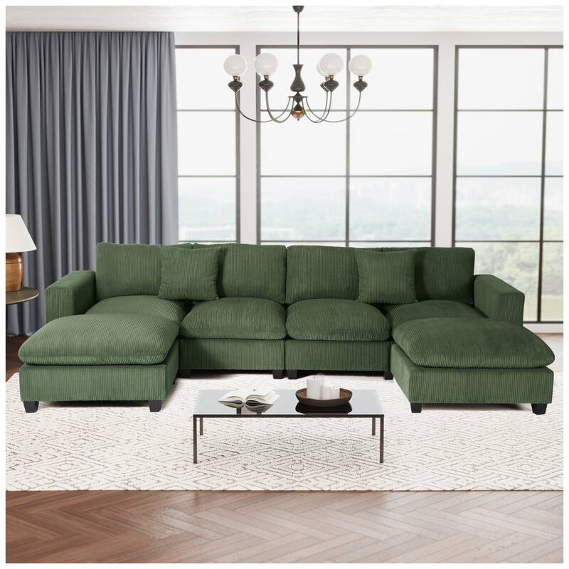 Hamilton 6-Piece Corduroy Upholstered Modular Sectional with USB Port