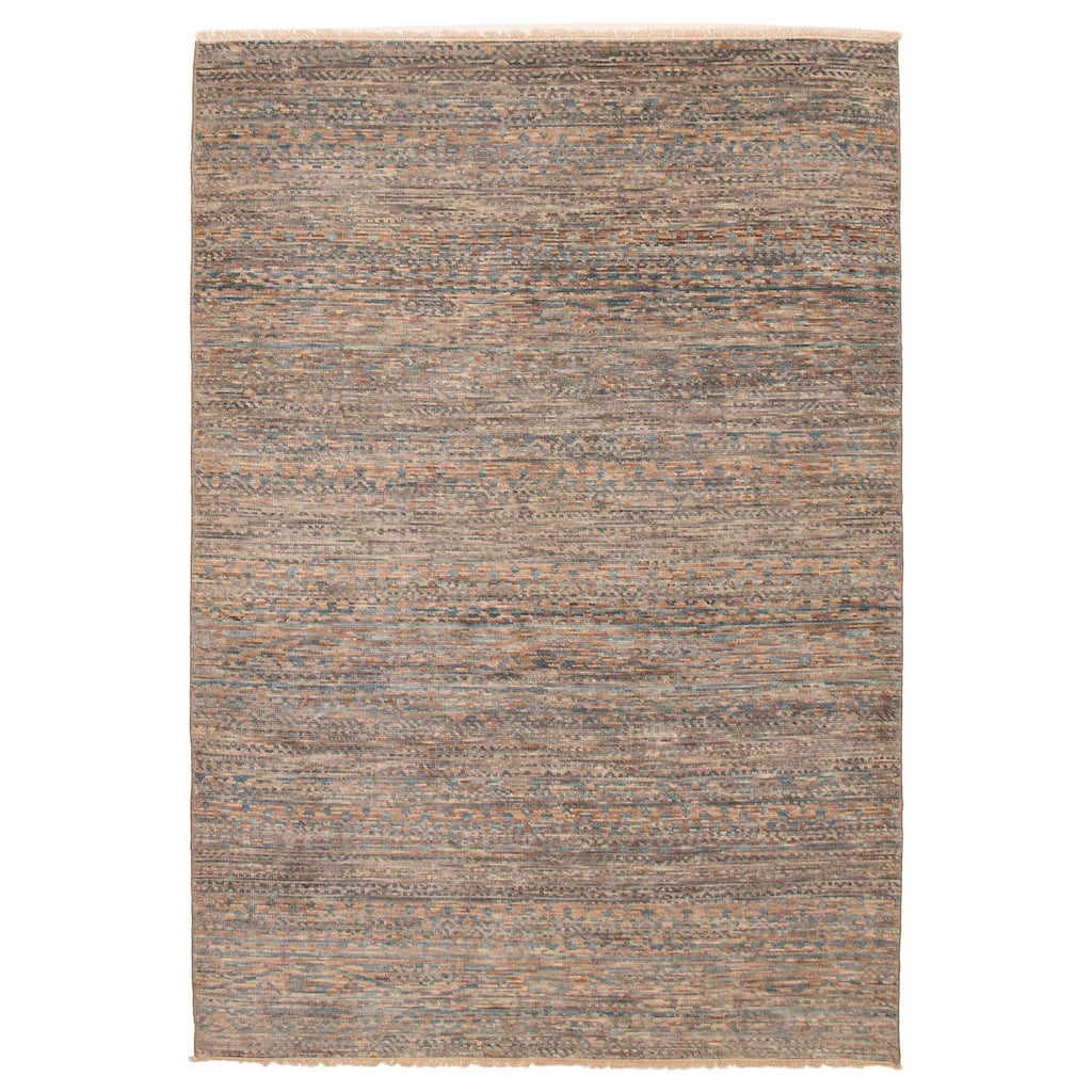ECARPETGALLERY Hand-knotted Silk Shadow Tan Wool Rug - 6' 1" x 9'