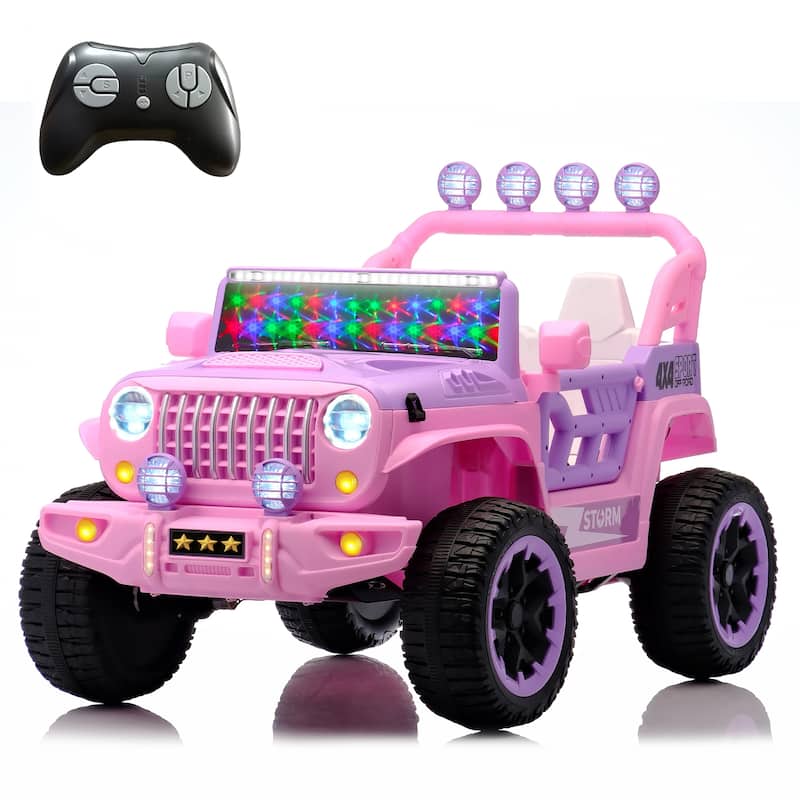 24V 2-Seater Kids Electric Ride-On with Remote Control, Pink, 4WD & LED Lights - Pink