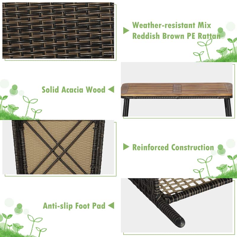Costway 8PCS Patio Rattan Furniture Set Cushioned Chairs Wood Table - See Details