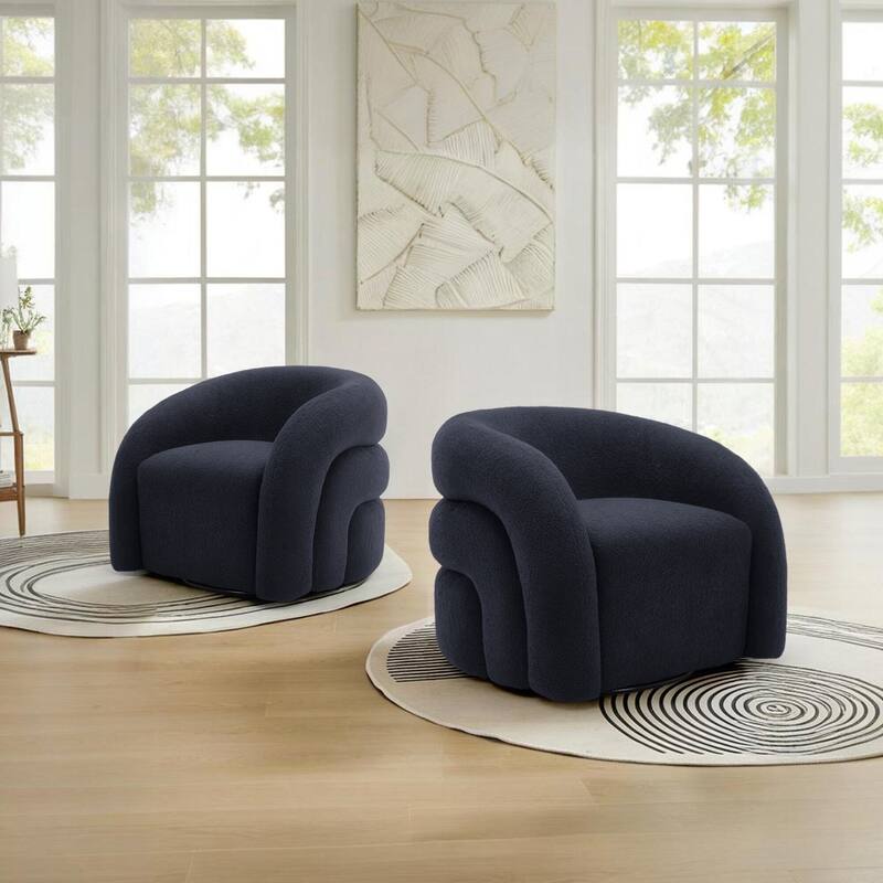 Boucle Swivel Accent Chair Round Barrel Armchair Set of 2