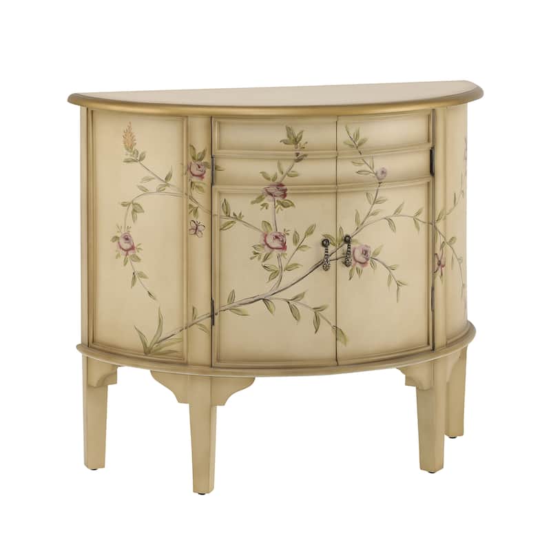 Christopher Knight Home - Maribelle Vintage Hand-Painted Half Moon Accent Cabinet with Floral Design and Gold Trim