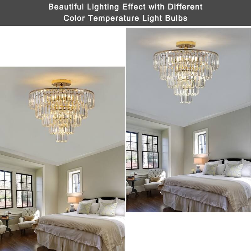 Crystal Chandeliers,5-Tier Round Semi Flush Mount Chandelier Light Fixture,Large Ceiling Lighting for Living Room Dining Room