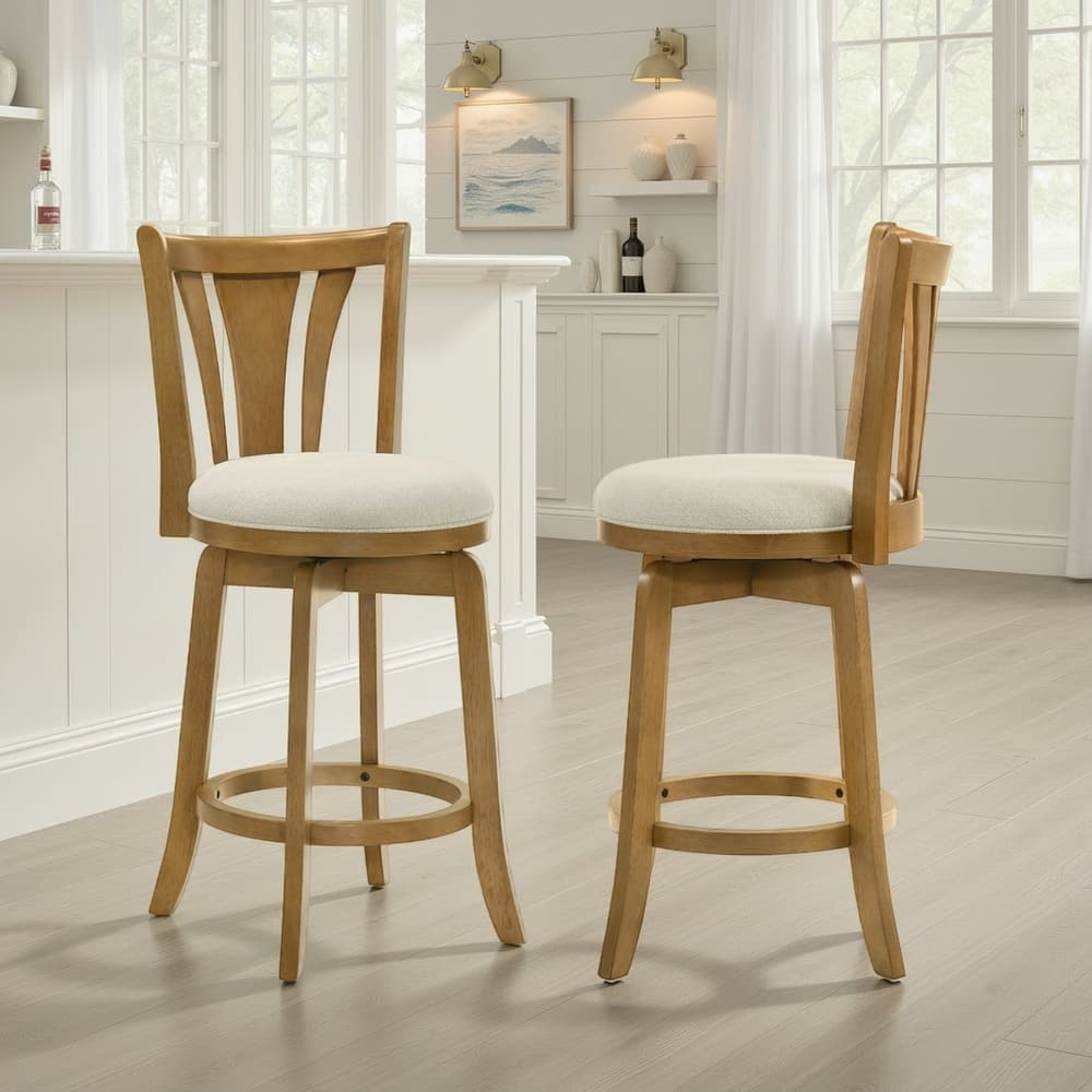 Elle Modern Swivel Bar Stool, Upholstered Counter Height Chair with Wood Frame
