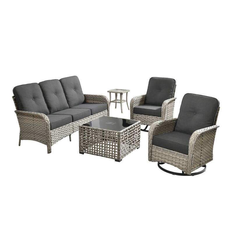 OVIOS 5-piece Patio Wicker Conversation Furniture Set
