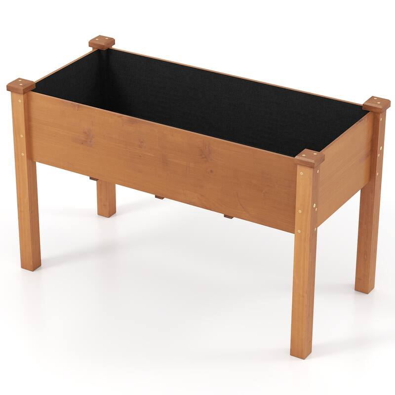 Gymax Raised Garden Bed Elevated Fir Wood Planter Box w/ Drain Hole
