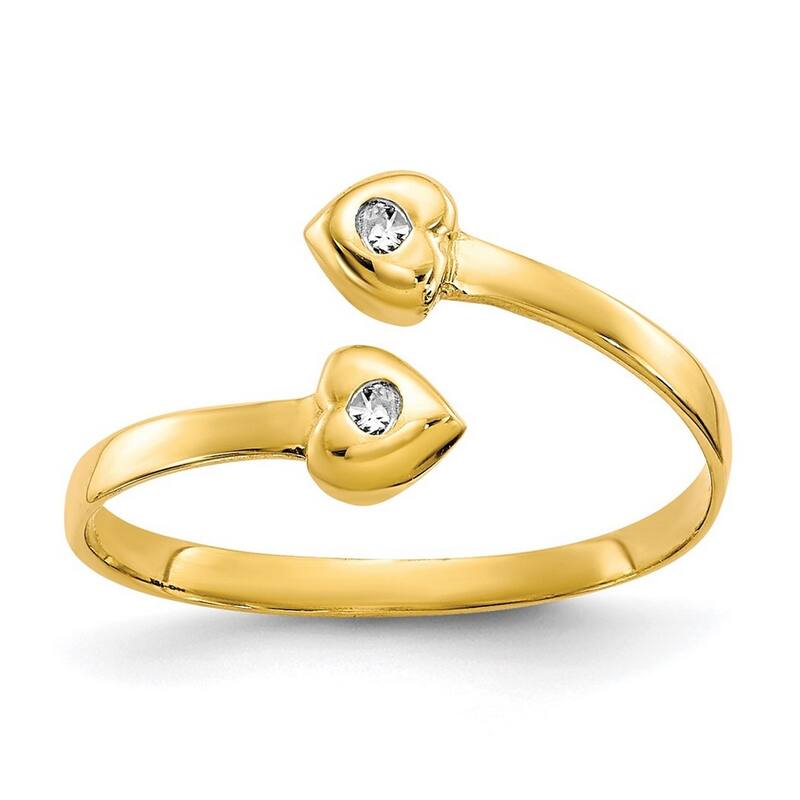 Curata 10 karat Yellow Gold Bypass Heart Cubic Zirconia Adjustable Toe Ring