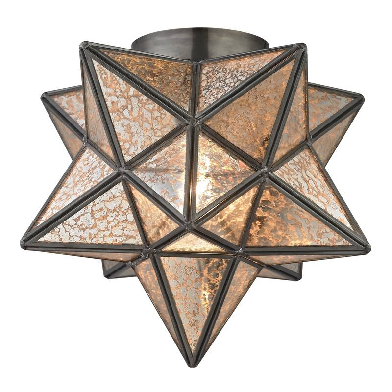 Elk Home Moravian Star Bronze With Mercury Glass 1 Light Flush Mount - Antique Mercury