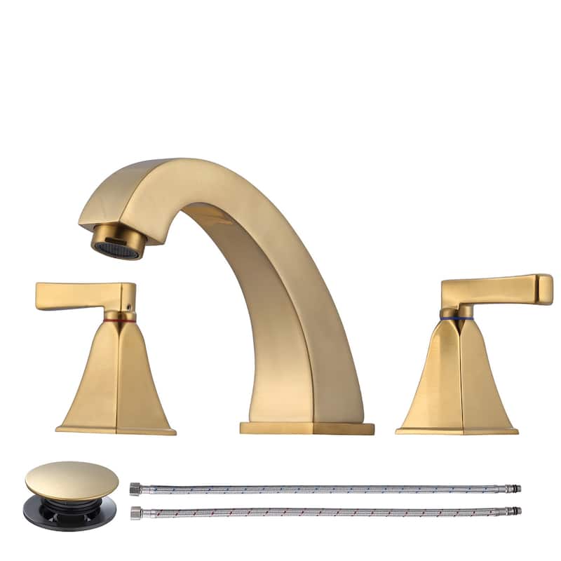 WOWOW 8 in. Widespread Double Handle Bathroom Faucet - Brushed Gold