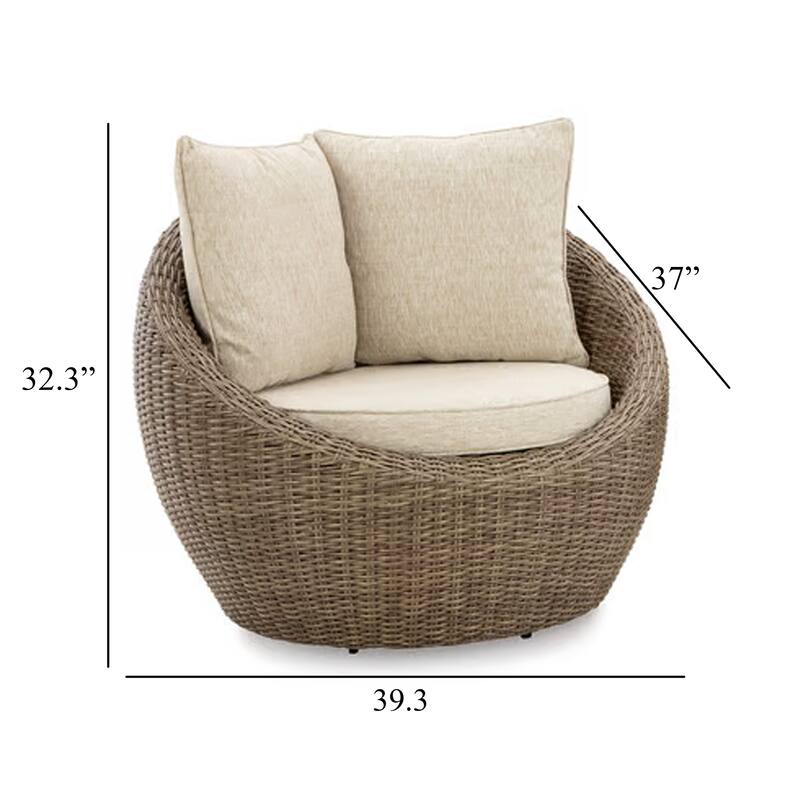 Swivel Outdoor Lounge Chair Set of 2, Beige Wicker, Nuvella Cushions