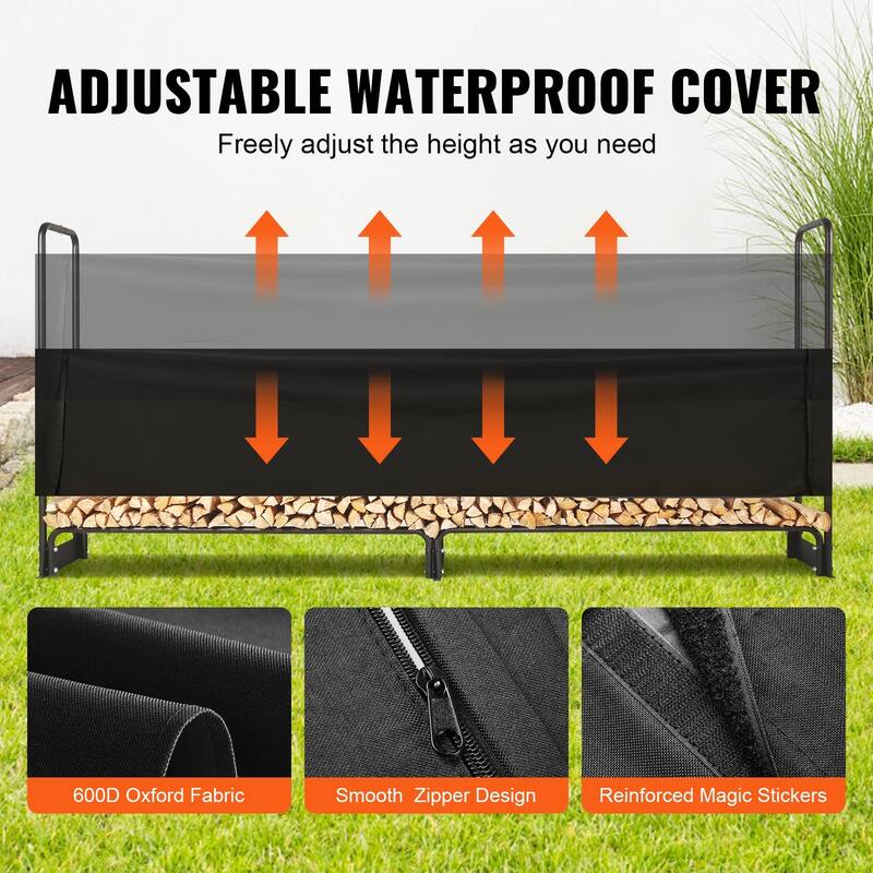 Outdoor Firewood Rack with Waterproof Cover Heavy Duty Log Holder
