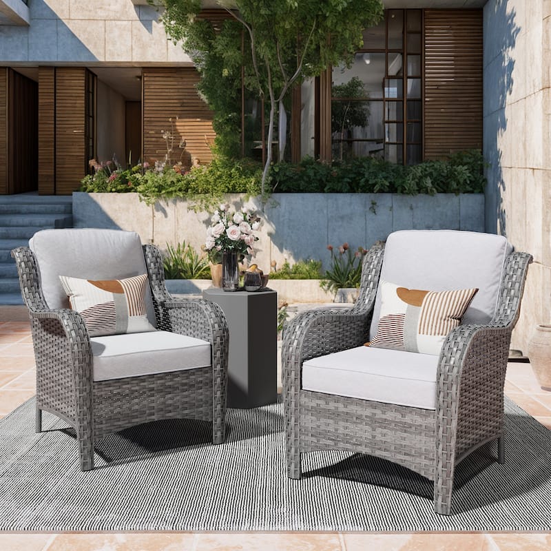 OVIOS 2-piece Patio Wicker Chairs Set - Grey-Grey Wicker