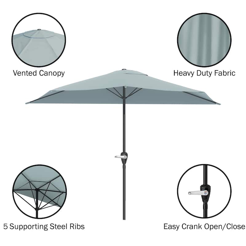Pure Garden 9ft Half Umbrella with Base