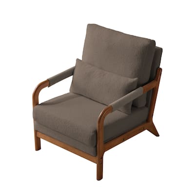 Teddy Fabric Accent Chair Living Room Armchair with Wood Frame, Coffee