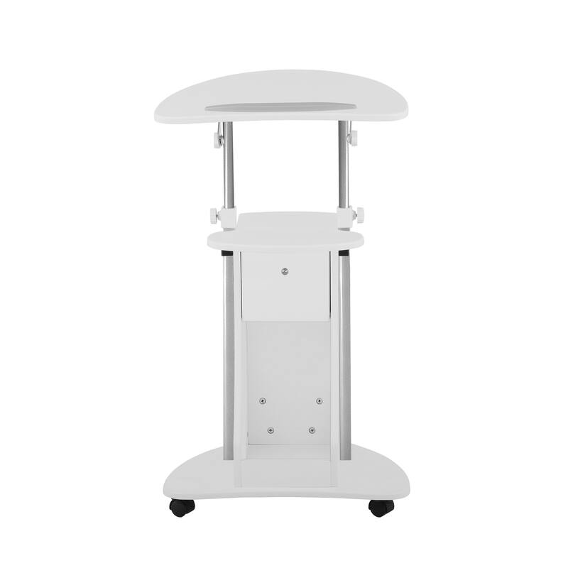 Sit-to-Stand Rolling Adjustable Laptop Cart With Storage, White