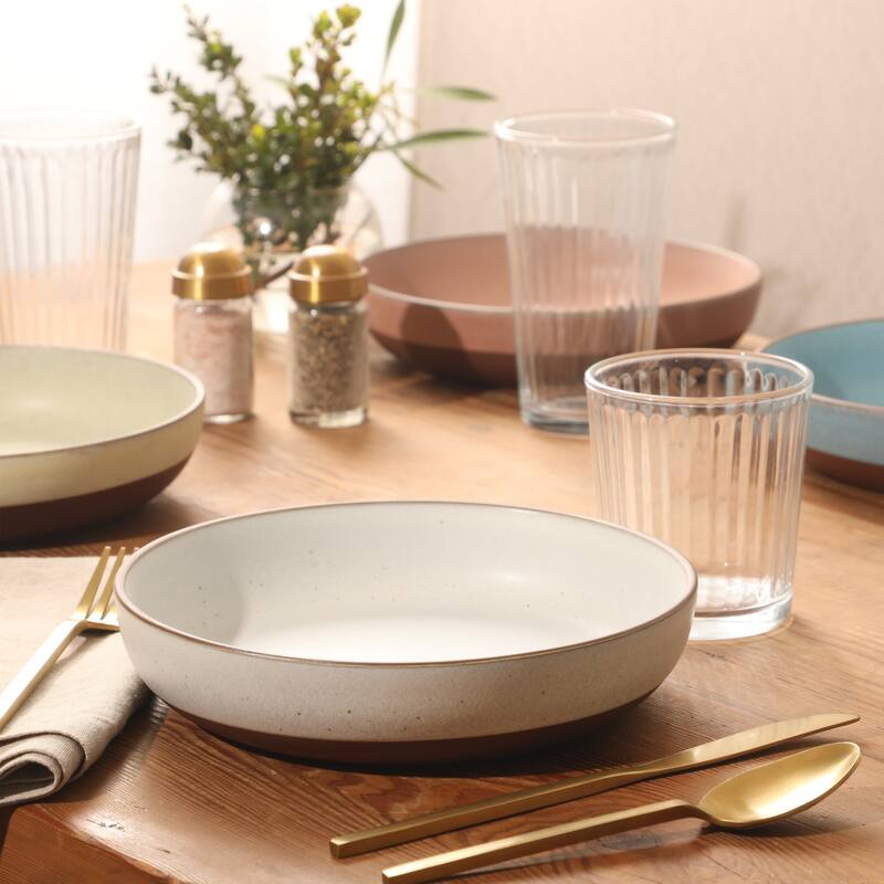 Gibson Elite William Crest 4 Piece Dinner Bowl Set, 8.5" Round Stoneware Reactive Glaze Finish, Large Soup, Pasta & Salad Bowls