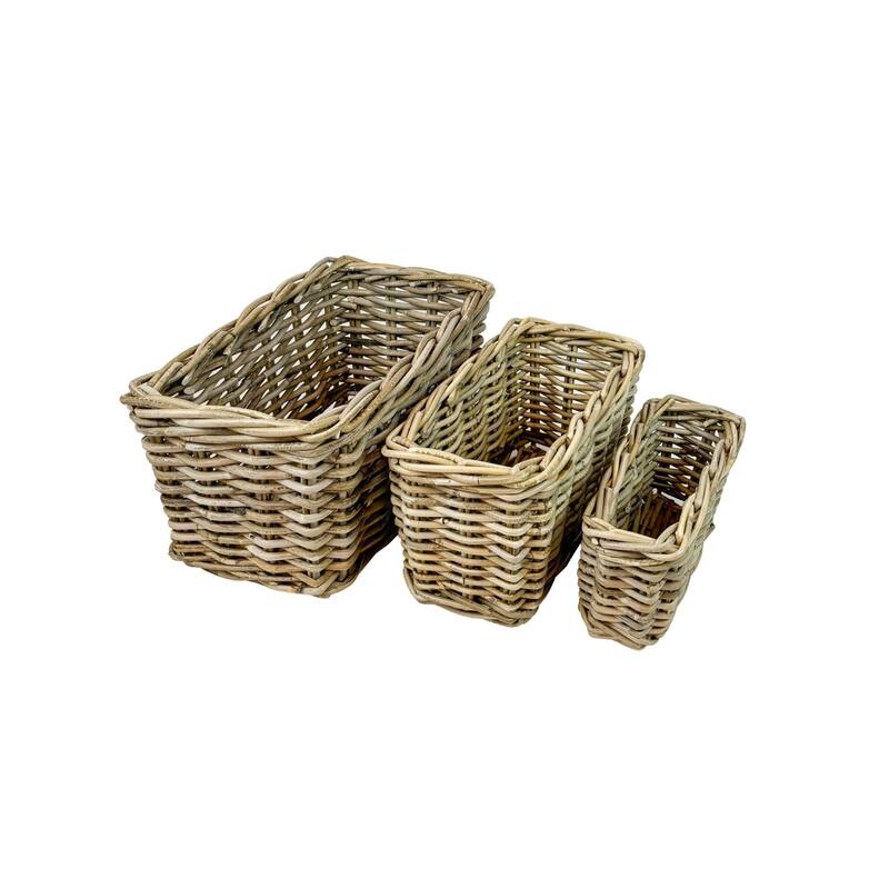 Rectangular Rattan Storage Baskets - 15.75" - Set of 3