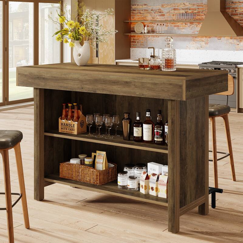 57.5'' Bar Table Home Bar Unit Counter Height Pub Table with Storage