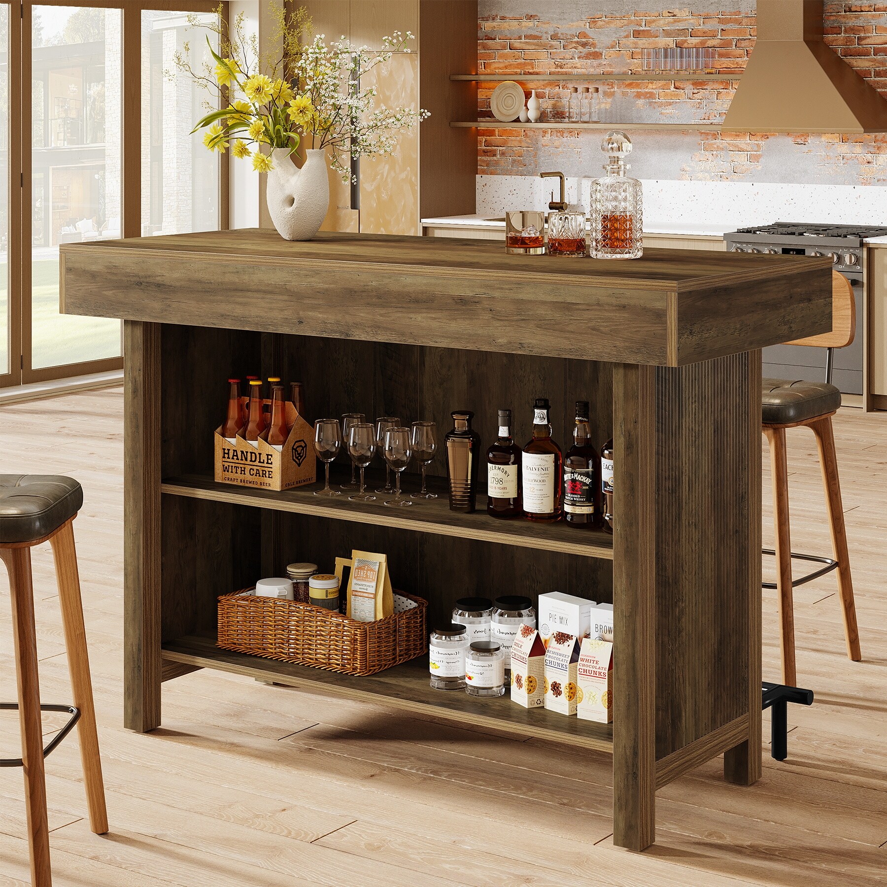 ★ Private Bar Counter Set 57.5'' Bar Table Home Bar Unit Counter Height Pub Table with