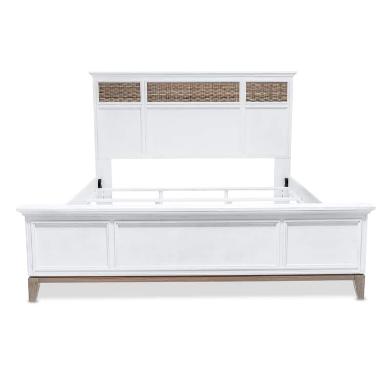 HomeRoots White Ribbed Texture Solid Wood King Bed Frame