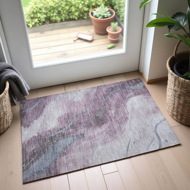 Premium Washable Super Soft Abstract Contemporary Mayfield Rug - Lavender - 1'8" x 2'6"
