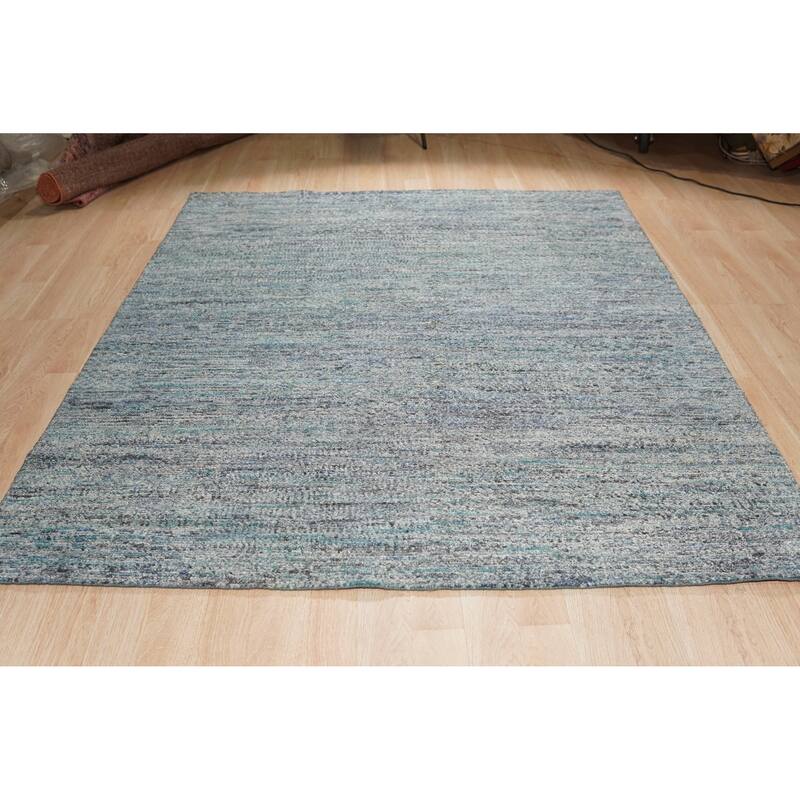 Hand-Knotted Natural Silk Blue Mix Contemporary Natural Silk Grass Design Rug