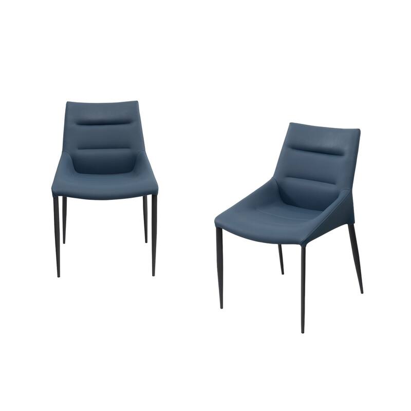 HomeRoots Set of Two Navy Blue and Black Faux Leather and Metal Dining Side Chairs - 20.00 in. x 32.00 in. x 24.00 in.