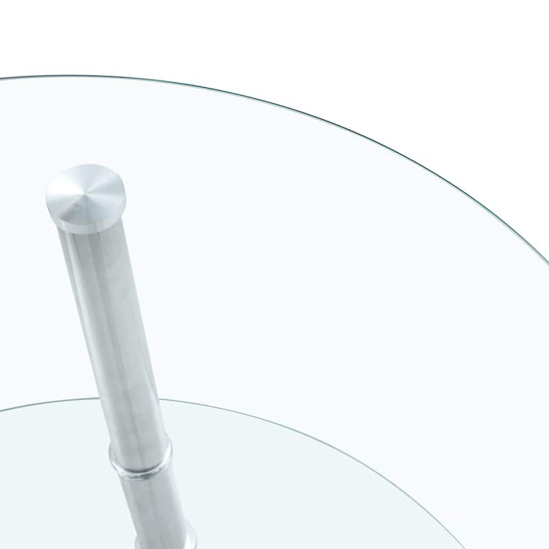 Double Layer Tempered Glass Coffee Table,Reinforced Glass Tabletop,Stainless Steel Silver Plated Legs