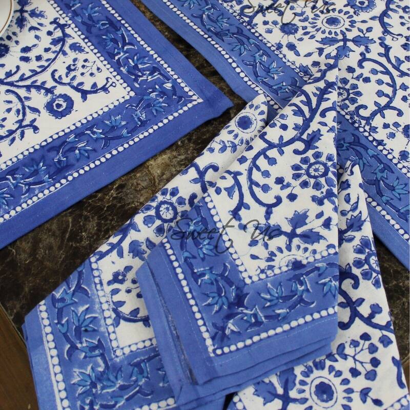 Block Print Cotton Eternal Floral Tablecloth Collection - Napkin