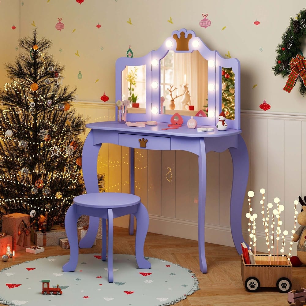 Costway Kids Vanity Set Princess Vanity Table & Chair Set with Lighted - See Details