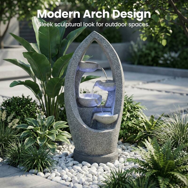 4 Tier Flowing Water Indoor/Outdoor Fountain Modern Hollow Oval and Blue Lighting Healing Decor