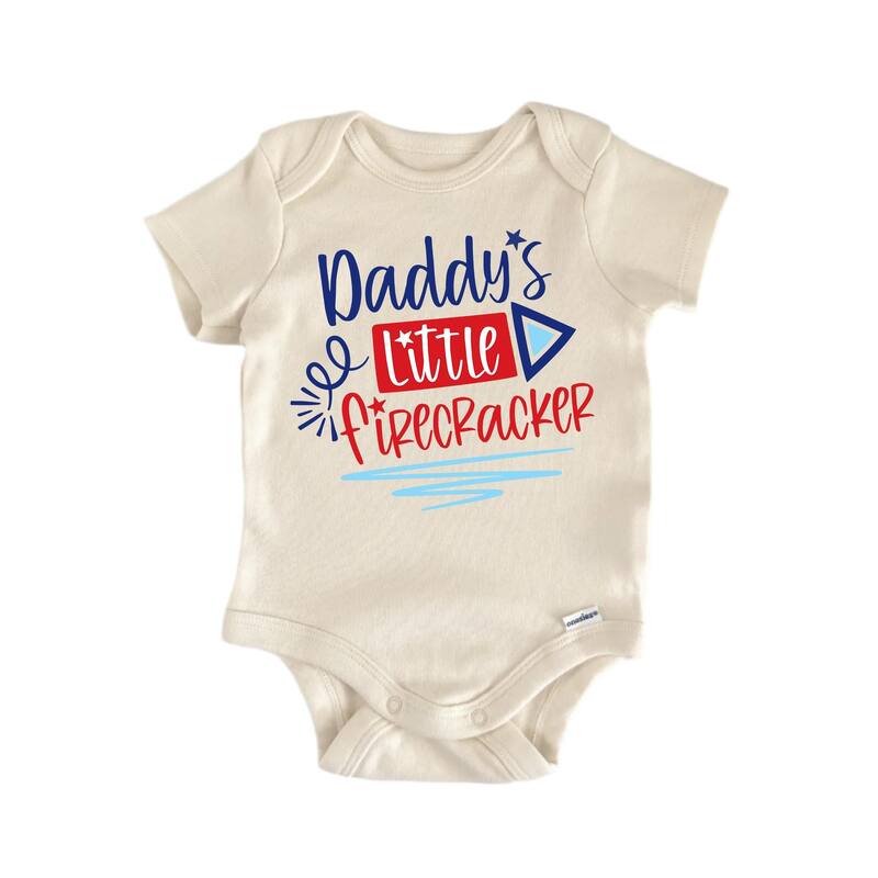 Daddy's Little Firecracker July 4th Patriotic - Baby Boy Girl Clothes Bodysuit - White - 0-3M