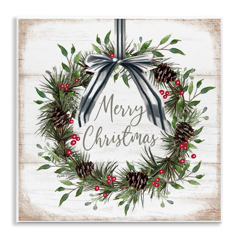 Stupell Rustic Christmas Pinecone Wreath Wall Plaque Art Design By Elizabeth Tyndall - 12 x 12