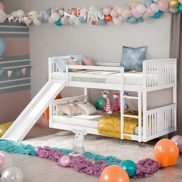 slide 2 of 25, Multifunction Twin Over Twin Bunk Bed With Slide and Ladder For Bedroom