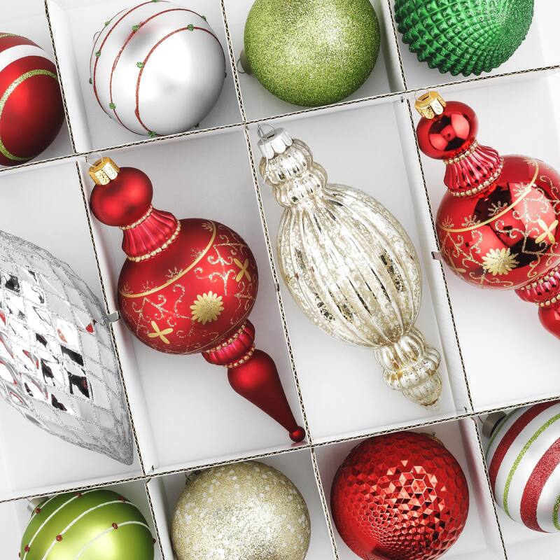 Whitmor Christmas Ornament Cube with 64 Compartments with Removable Trays - Frosty w/Red Trim