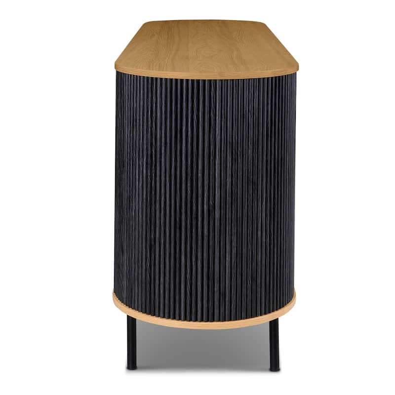 Poly & Bark 71" Black Ribbed Wood Sideboard With Oak Accents