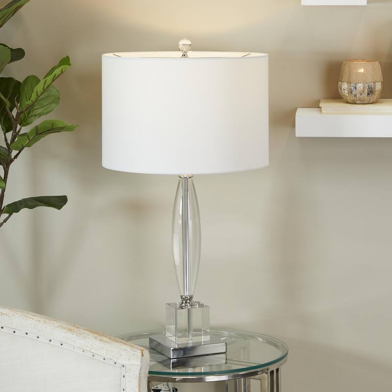 Crystal Transparent Base Room Table Lamp with Drum Shade - Clear - CosmoLiving by Cosmopolitan
