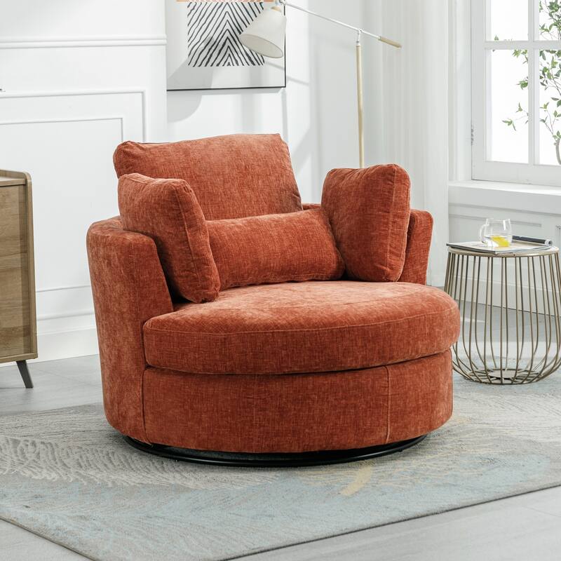 Swivel Accent Barrel Chair and Half Swivel Sofa With 3 Pillows 360 Degree Swivel Round Sofa - Terracotta