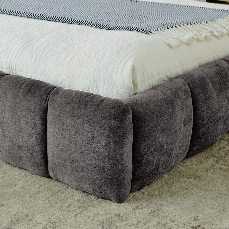 King Size Upholstered Bed Frame With Thick Fabric,Grounded Queen Size Platform Bed With Headboard And Solid Frame
