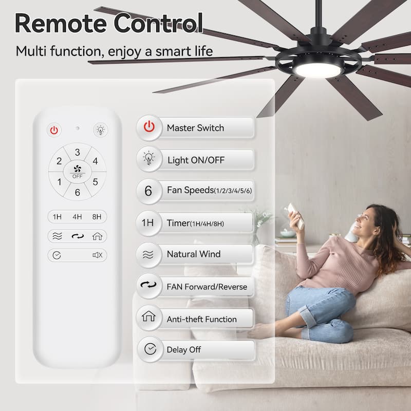 72"/80" Large Windmill Ceiling Fan with Light and Remote(10 Reversible Blades)