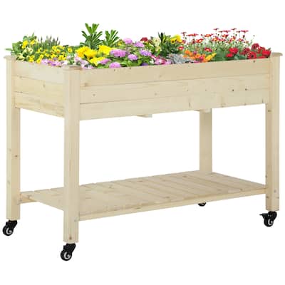 Raised Garden Bed with Galvanized Steel Frame, Storage Shelf and Bed Liner, Elevated Box with Legs for Vegetables, Flowers