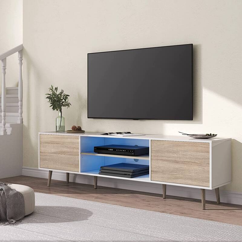 TV Stand for 60 inch TV Entertainment Center,White & Oak-53 inch